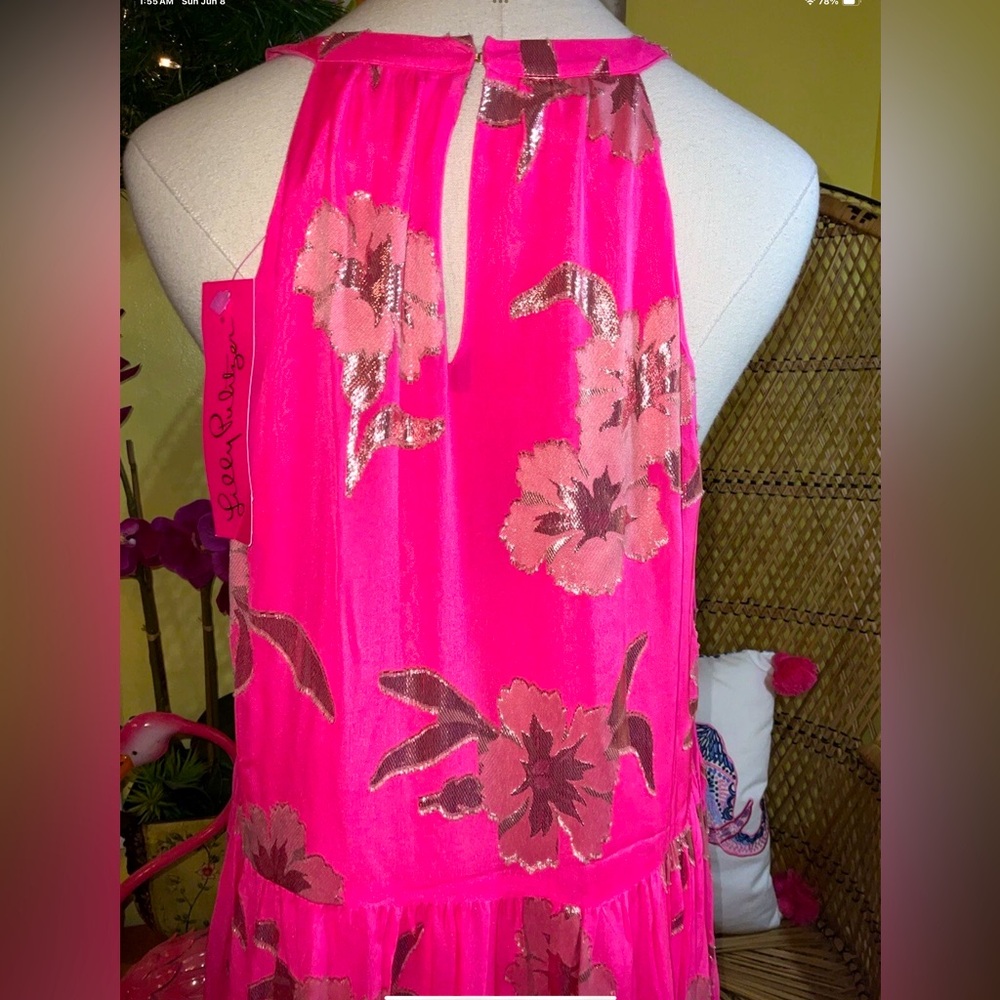 Lilly Pulitzer NWT Beccalyn Maxi Dress Roxie Pink Anniversary Silk Clip Size M - Picture 7 of 9